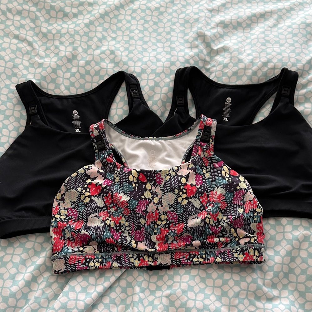 Floral and Black Sports Bras Set
